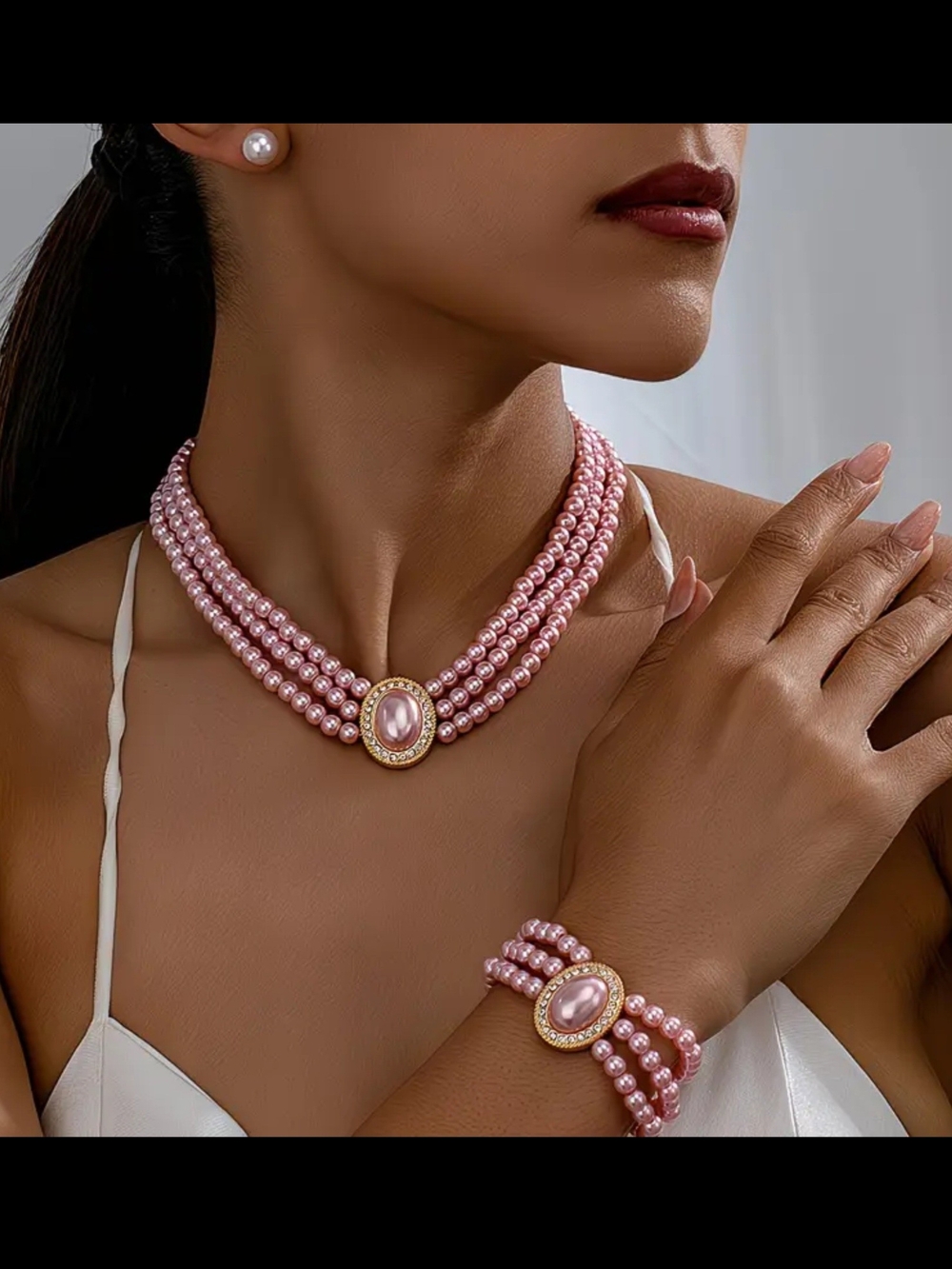 Vintage Style Pink Pearl Multi-Strand Jewelry Set Necklace & Bracelet 🎀